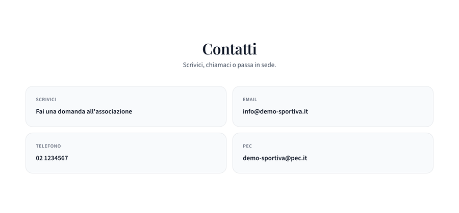Sezione Contatti della home del sito con la scheda Scrivici